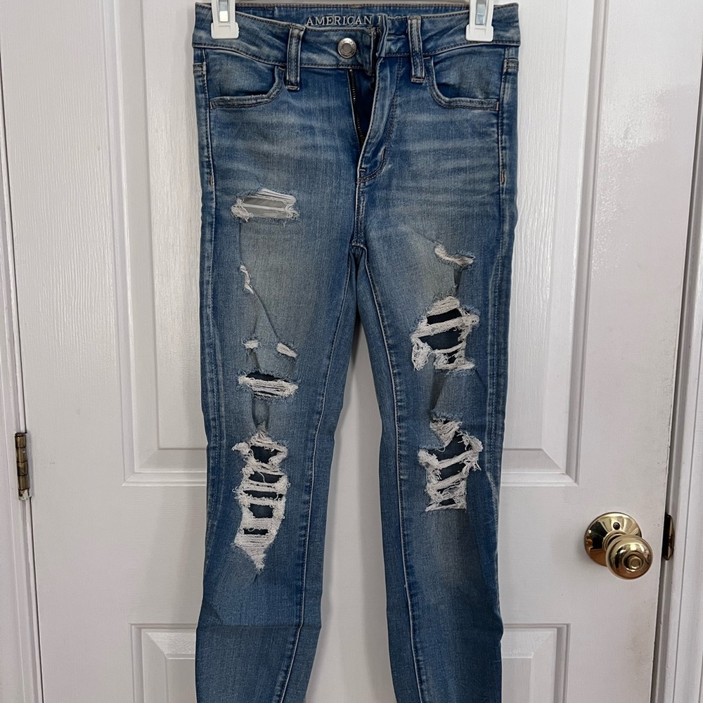 American Eagle Outfitters Women's Ripped Blue Skinny Jeans